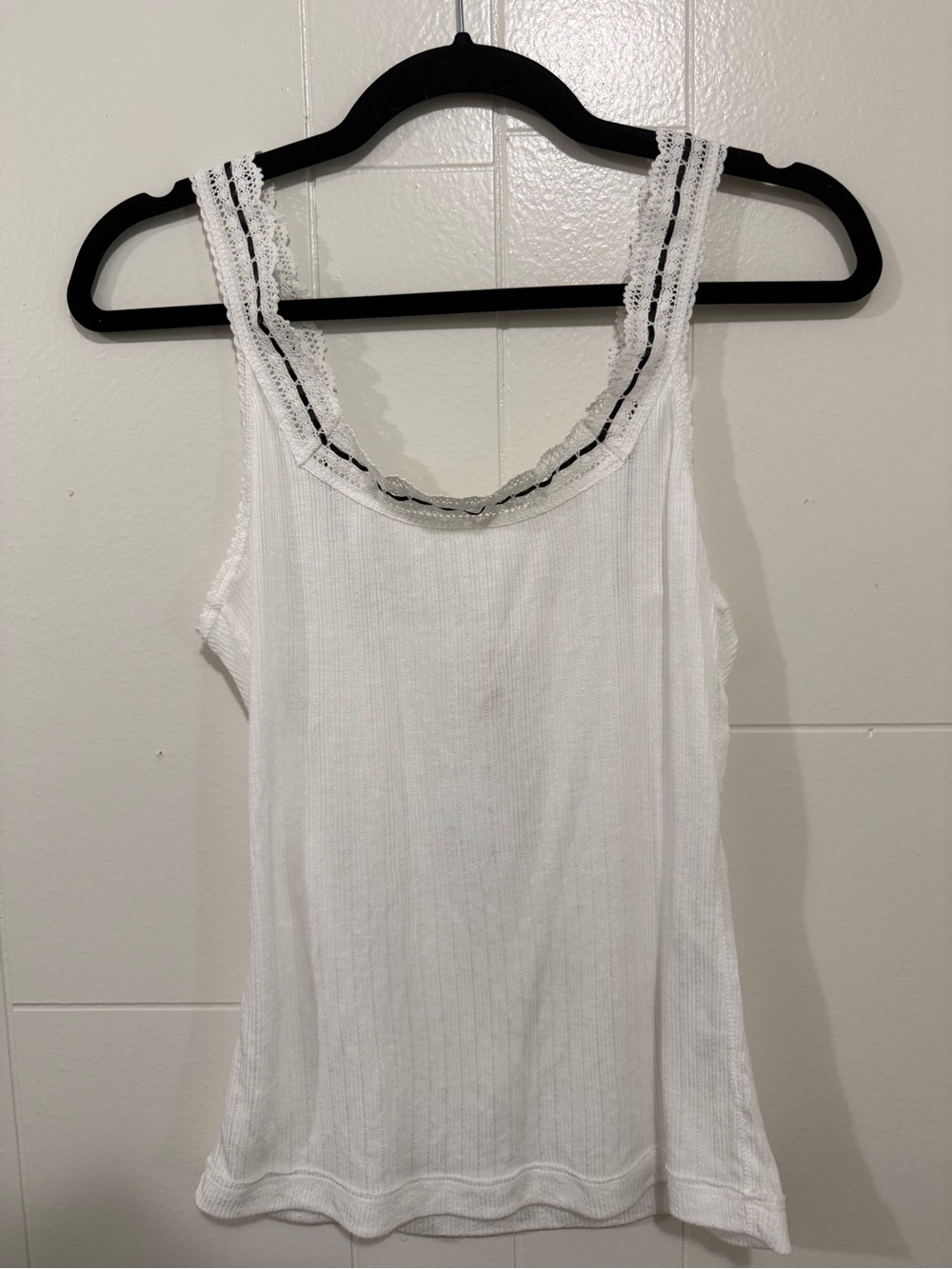 Free People Intimately White Lace-Trim Ribbed Tank Top